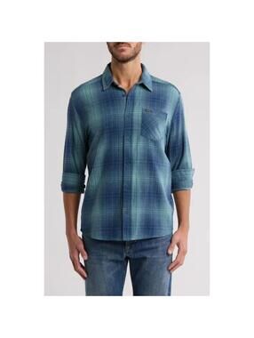 RVCA NWT Men’s Cotton Plaid Cruz Long Sleeve Shirt in Blue|Green-Medium